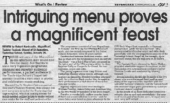 Press clipping of review of Magnificat! concert in January 2003