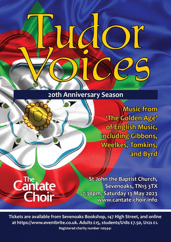 Poster for the Cantate Choir's Tudor Voices concert in March 2023